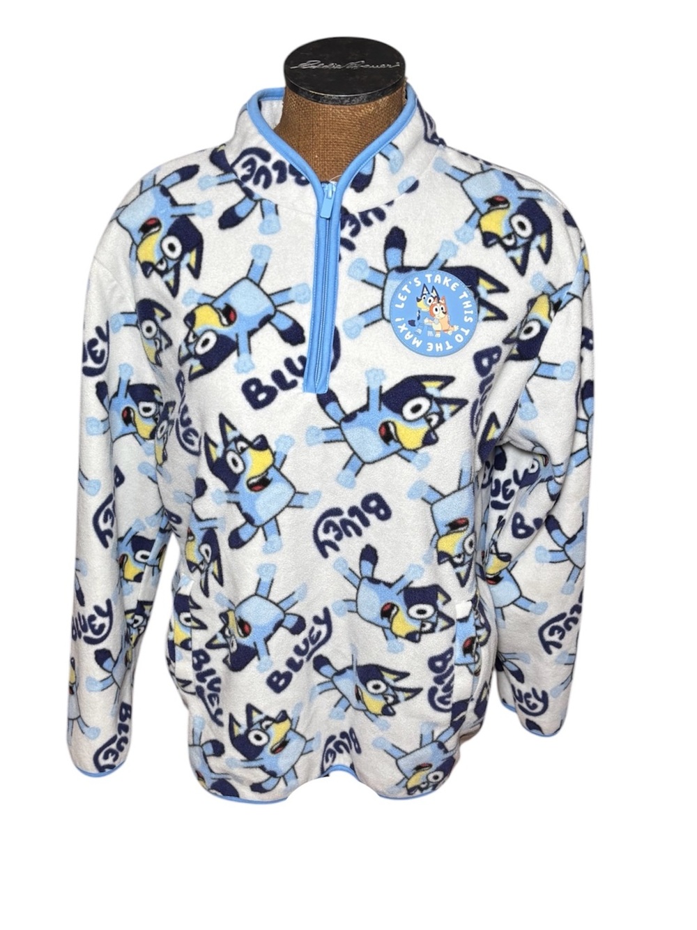Bluey Women’s Fleece Half-Zip Pullover - White/Light Blue XL